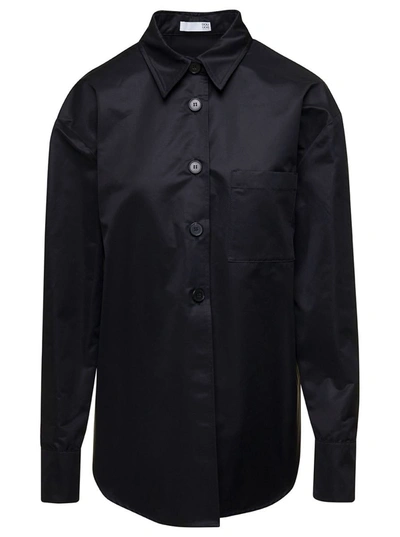 DOUUOD BLACK LONG-SLEEVE SHIRT WITH TONAL BUTTONS IN COTTON BLEND WOMAN