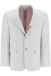 Thom Browne Grey Striped Single Breasted Blazer In Cotton Man In Multicolor