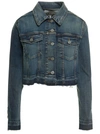 Ganni Blue Cropped Denim Jacket In Blu