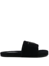 Tom Ford Velvet Effect Slippers Embroidered Logo Shoes In Black