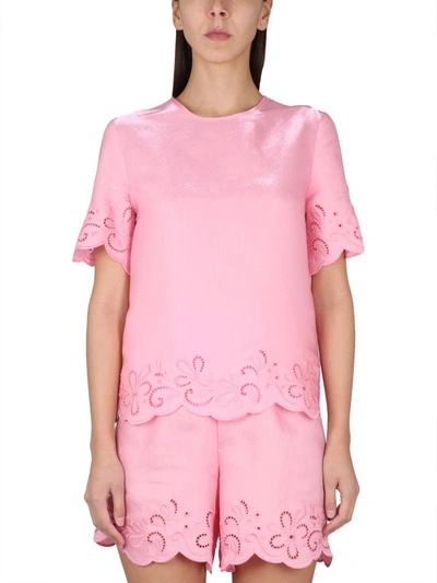 Boutique Moschino 蕾丝细节上衣 In Pink