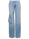 OFF-WHITE LIGHT BLUE JEANS WITH CARGO POCKET AND PAINT STAINS IN COTTON DENIM WOMAN