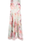 Twinset Plumentis Long Pleated Dress In Rosa E Verde