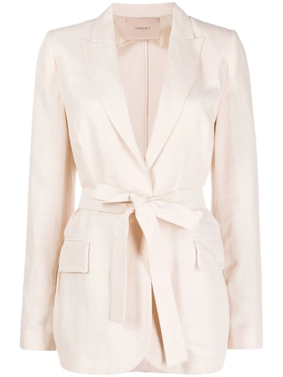 Twinset Single-breasted Tied-waist Blazer In Pink