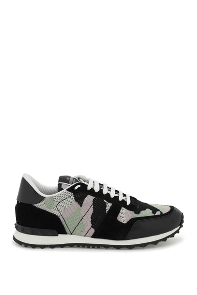 Valentino Garavani Camouflage Rockrunner Low-top Sneakers In Black,green,pink