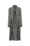Versace Logo Print Semisheer Long Sleeve Silk Midi Dress In Printed
