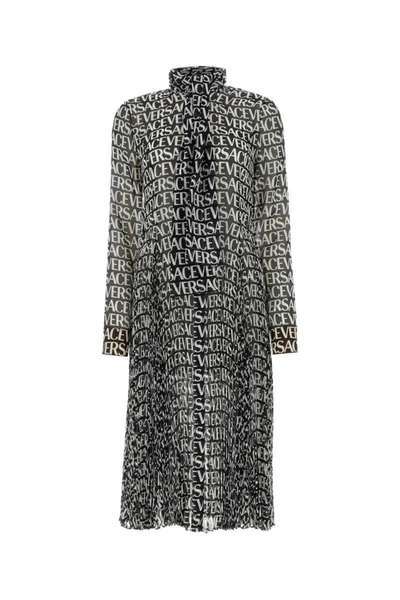 Versace Logo-print Silk-chiffon Midi Dress In Black