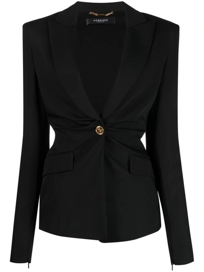 Versace Woman Blazer Black Size 8 Silk, Polyamide, Elastane