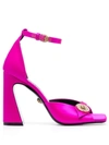 Versace Womens Adjustable Square Toe Block Heel In Pink/gold