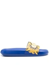 Versace Baroque Pool Slide Sandal In Navy/gold