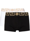 Versace Two-pack Greca Border Long Boxer Trunks In White