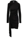 OFF-WHITE MINI ASYMMETRIC BLACK DRESS WITH CUT-OUT AND RUFFLE DETAIL IN VISCOSE STRETCH WOMAN