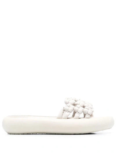 Vic Matie Woven Leather Platform Slides In White