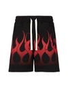 Vision Of Super Flame Print Brushed Cotton Jogger Shorts In Black