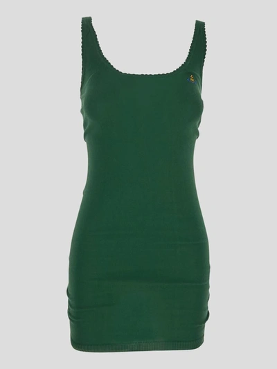 Vivienne Westwood Orb Embroidered Sleeveless Dress In Green