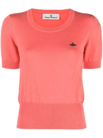 Vivienne Westwood Bea Logo Embroidered Cotton Knit Top In Pink