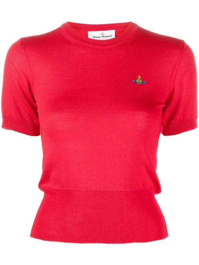 Vivienne Westwood Orb Logo-embroidered Short-sleeve Jumper In Red
