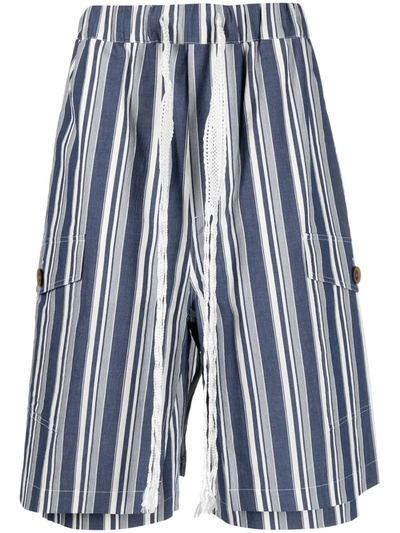 Wales Bonner Xalam Wide-leg Striped Cotton Drawstring Shorts In Blue Stripe