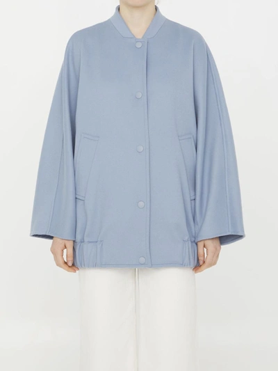 Max Mara Estonia Oversized Wool And Cashmere-blend Bomber Jacket In Light Blue