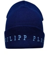 PHILIPP PLEIN PHILIPP PLEIN WOOL BLEND BLUE BEANIE