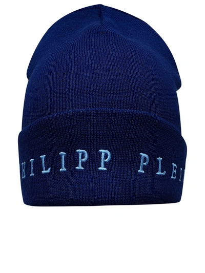 PHILIPP PLEIN PHILIPP PLEIN WOOL BLEND BLUE BEANIE