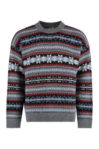 Woolrich Fair Isle Crew Neck Jumper In Charcoal