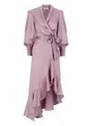 Zimmermann Long Sleeve Silk Wrap Dress In Pink