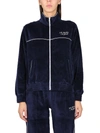 Sporty And Rich Script Embroidered Cotton-velour Track Jacket In Blue
