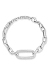 Chloe & Madison Chloe And Madison Silver Cz Pave Bold Link Bracelet In Silver