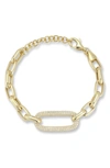 Chloe & Madison Chloe And Madison 14k Over Silver Cz Pave Bold Link Bracelet In Gold