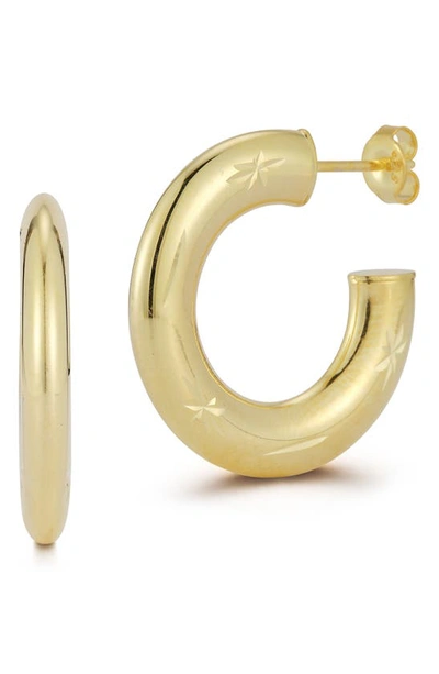 Chloe & Madison Chloe And Madison 14k Over Silver Starburst Flattened Hoops In Gold