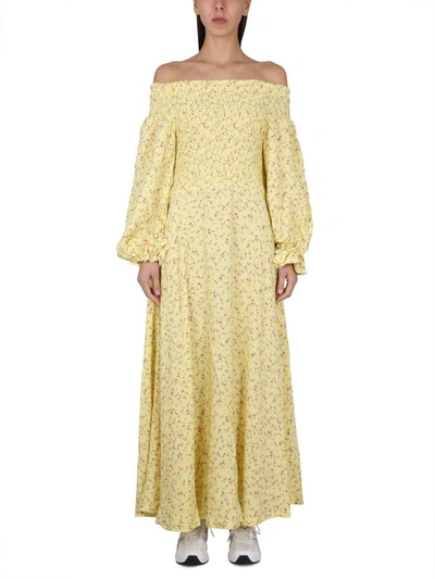 Rotate Birger Christensen Off-the-shoulder Jacquard Maxi Dress In Yellow