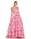 MAC DUGGAL RUFFLE TIERED PLEATED SLEEVELESS V NECK GOWN