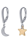 Lafonn Moon & Star Mismatched Drop Earrings In Clear/ Silver/ Gold