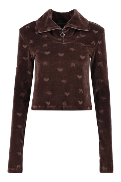 Rotate Birger Christensen Mona Velour Long-sleeved Top In Brown