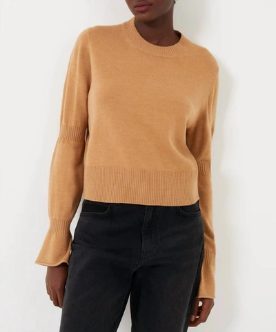 French Connection Babysoft Crew Neck Gather Long Sleeve Jumper In Camel In Brown