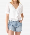 FRAME RUFFLE FRONT SHORT SLEEVE TOP IN BLANC