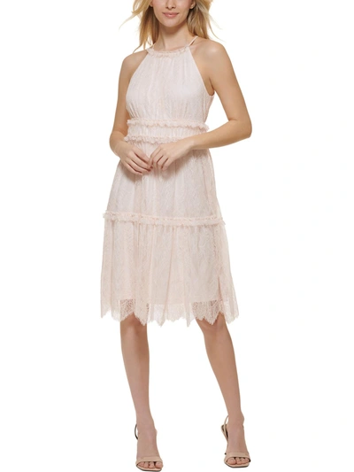 Calvin Klein Womens Lace Knee-length Halter Dress In Pink
