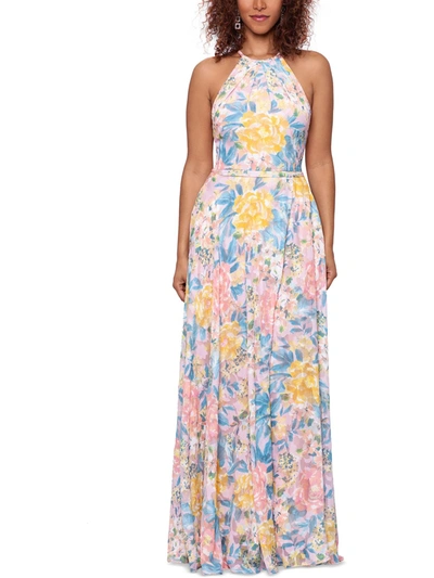 Betsy & Adam Womens Floral Print Maxi Evening Dress In Pink