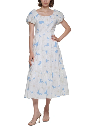 Calvin Klein Womens Cotton Calf Midi Dress In Multi