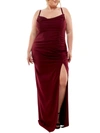 Emerald Sundae Trendy Plus Size Cowlneck Side-ruched Maxi Dress, Created For Macy's In Pink