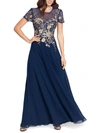 BETSY & ADAM WOMENS EMBROIDERED MAXI EVENING DRESS