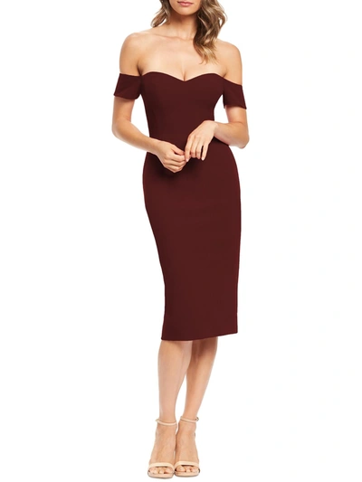 DRESS THE POPULATION BAILEY WOMENS OFF-THE-SHOULDER BONING BODYCON DRESS