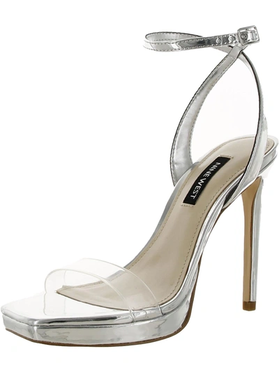 Nine West Zadie Womens Faux Leather Stiletto Slingback Sandals In Silver