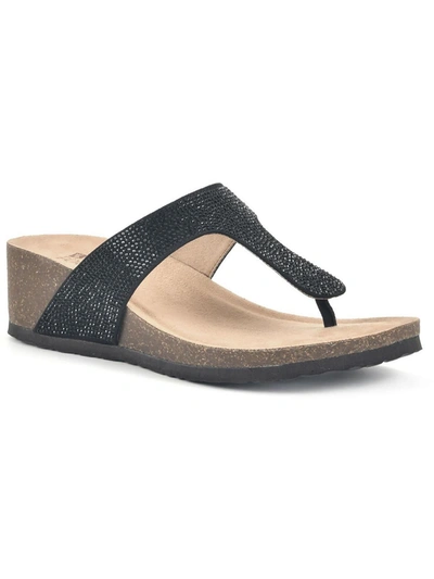 White Mountain Action Womens Thong Footbed Wedge Sandals In Black