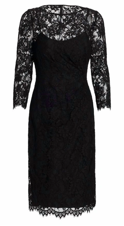 Teri Jon Lace Shirred Waist Cocktail Dress In Black