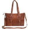 MAHI LEATHER Leather Victoria Tote Handbag In Vintage Brown With Cream Stitching Detail