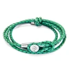 ANCHOR & CREW FERN GREEN DUNDEE SILVER & BRAIDED LEATHER BRACELET