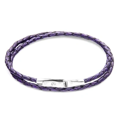 Anchor & Crew Grape Purple Liverpool Silver & Braided Leather Bracelet
