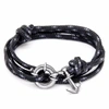 ANCHOR & CREW Black Clyde Silver & Rope Bracelet